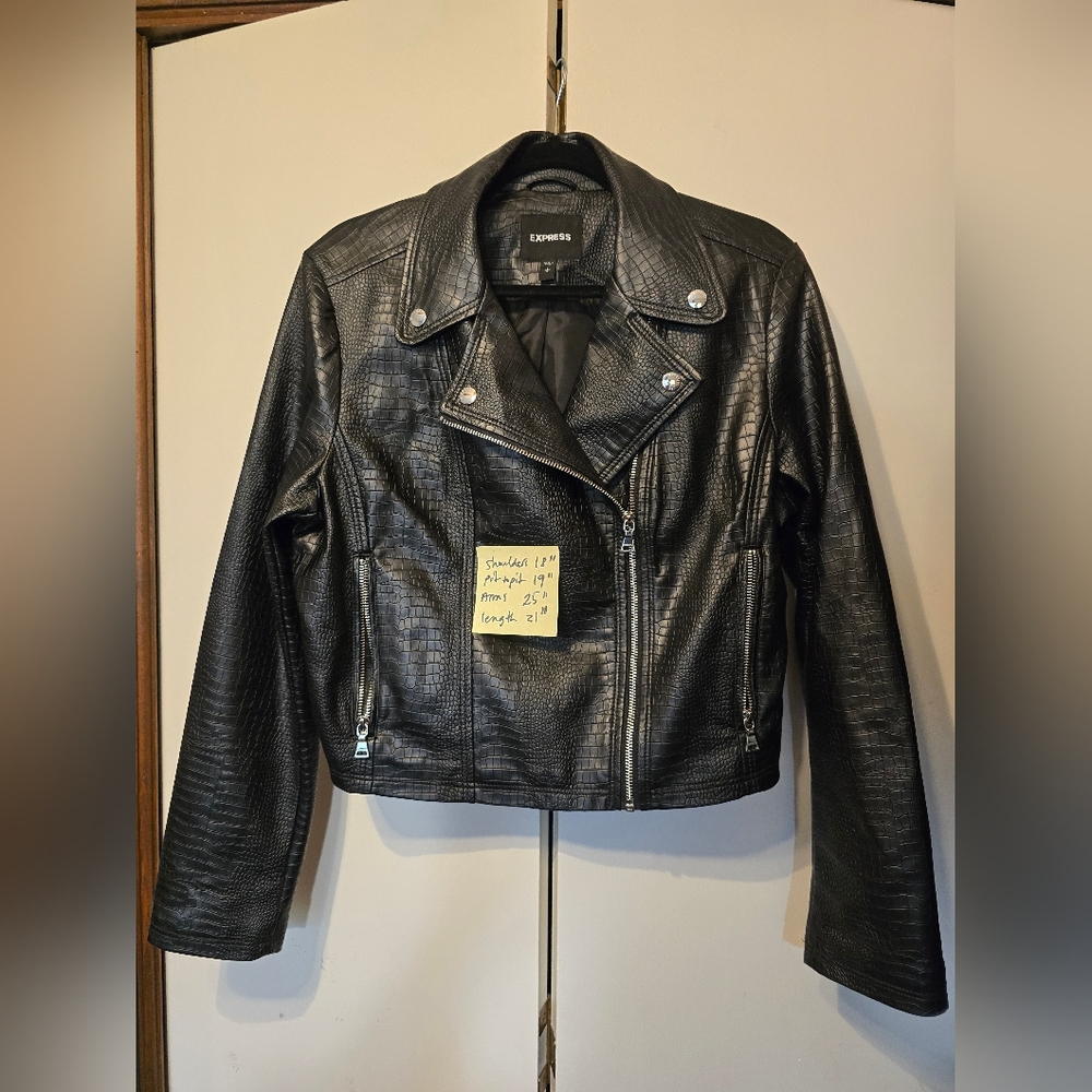 Express Croc-Embossed Black Leather Jacket Large
